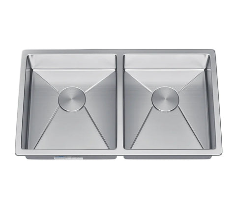 Allora USA - KH-3318 - 33" x 18" x 10" Undermount Double Bowl Handmade Stainless Steel Kitchen Sink