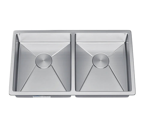 Allora USA - KH-3218-7-D-R15 - 32" x 18" x 7" Undermount Double Bowl Stainless Steel Kitchen Sink