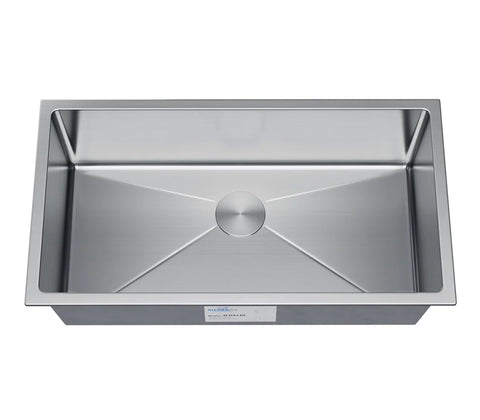 Allora USA - KH-3318-S-R15 - 33" x 18" x 10" Handmade Undermount Single Large Bowl Stainless Steel Kitchen Sink