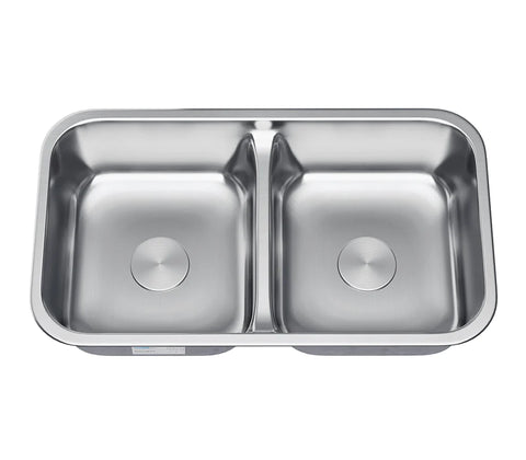 Allora USA - LD-3218 Kitchen Sink - 32" x 18" x 8" Undermount Low Divider Double Bowl 18 gauge Stainless Steel Kitchen Sink