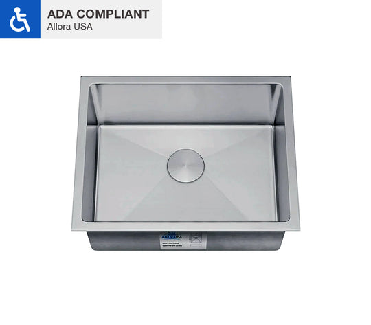 Allora USA - ADA-KH-2318-S-R20 - 23" x 18" x 5-1/2" Handmade Undermount Single Bowl Stainless Steel Kitchen Sink
