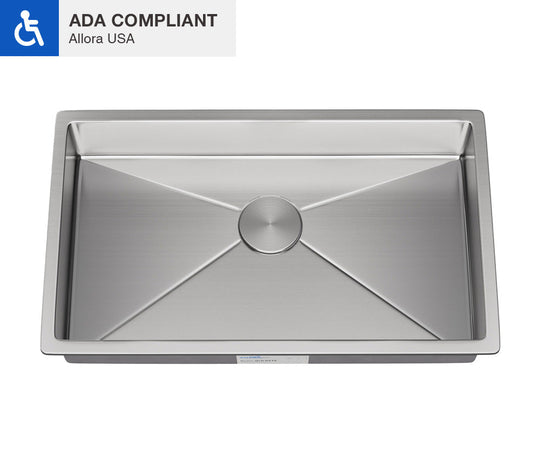 Allora USA - ADA-KH-2718-S-R20  Handmade Undermount Single Bowl Stainless Steel Kitchen Sink