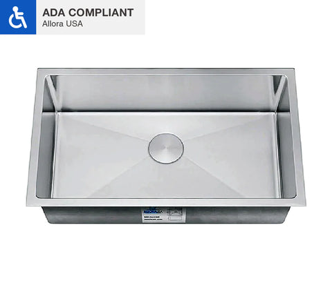 Allora USA - ADA-KH-3018-R15 - 30" x 18" x 5" Handmade Undermount Single Bowl Stainless Steel Kitchen Sink