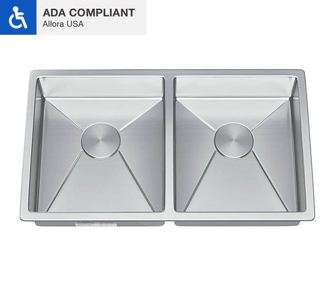 Allora USA - ADA-KH-3118-R15 - 31" x 17 7/8" x 5" Handmade Undermount Double Bowl Kitchen Sink