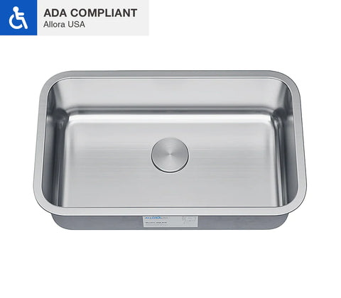 Allora USA - ADA-3018- 30" x 18" x 6" Undermount Single Bowl 18 gauge Stainless Steel Kitchen Sink