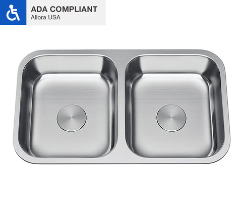 Allora USA - ADA-3118 - 31" x 18" x 6"Undermount Double Bowl 18 gauge Stainless Steel Kitchen Sink