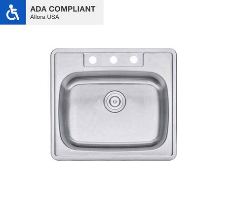 Allora USA - ADA-TOP-2522-S Top Mount Single Bowl Kitchen Sink