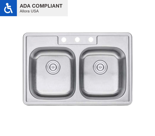 ADA Double Bowl Top Mount Kitchen Sink