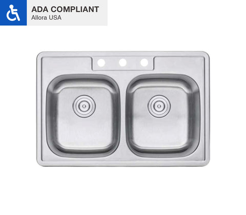 Allora USA - ADA-TOP-3322-D Top Mount Double Bowl Kitchen Sink