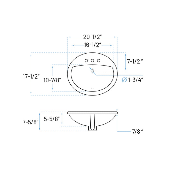 Allora USA -ADA-VCS-2017-O-T/S-20-1/2" x 17-1/2" ADA-Depth Oval Porcelain Top Mount Bathroom Sink in White