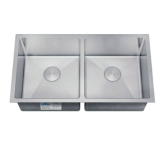 Allora USA - KH-3118-9-D-R20 Handmade Undermount Double Bowl Kitchen Sink