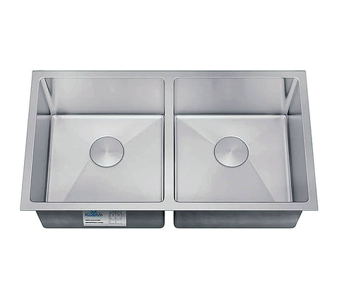 Allora USA - KH-3118-9-D-R20 Handmade Undermount Double Bowl Kitchen Sink