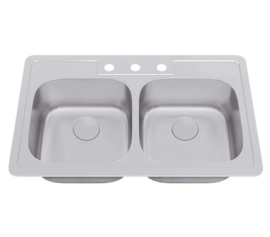 Allora USA - TOP-3322-8-D Top Mount Double Bowl Kitchen Sink