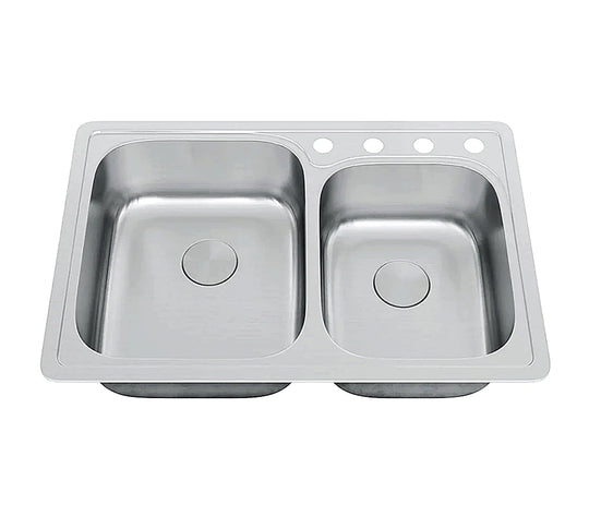 Allora USA - TOP-3322-9-D Top Mount Offset Double Bowl Kitchen Sink