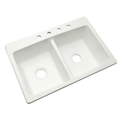Mont Blanc Bridgeport Dual Mount Composite Granite 33 in. 4-Hole Double Bowl Kitchen Sink in White - KralSu Sink and Faucet Supplies