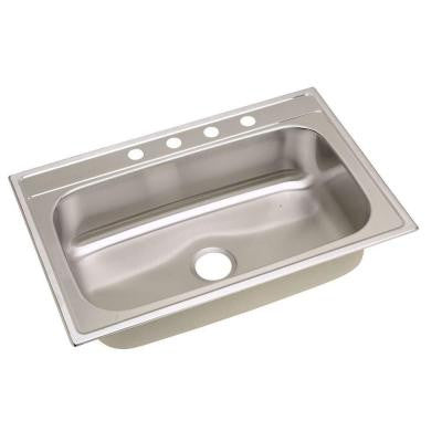 Elkay Signature Top Mount Stainless Steel 33 in. 4-Hole Single Bowl Kitchen Sink - KralSu Sink and Faucet Supplies