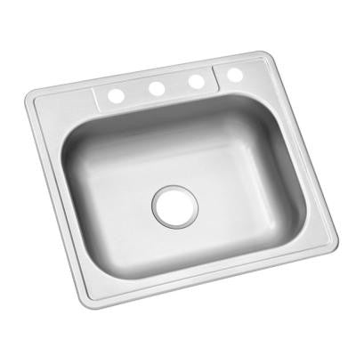 Glacier Bay Top Mount Stainless Steel 25 in. 4-Hole Single Bowl Kitchen Sink