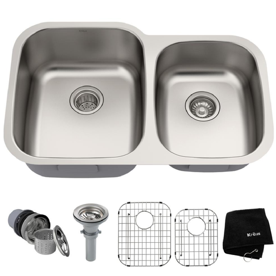KRAUS Premier Undermount Stainless Steel 32 in. 60/40 Double Bowl Kitchen Sink