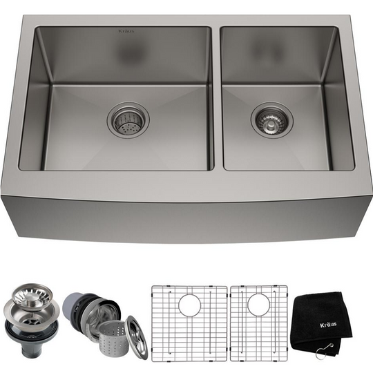 KRAUS Standard PRO Farmhouse Apron-Front Stainless Steel 36 in. Double Bowl Kitchen Sink