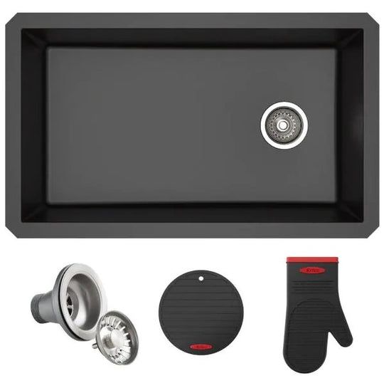 KRAUS Forteza Undermount Granite 32 in. Single Bowl Kitchen Sink in Black