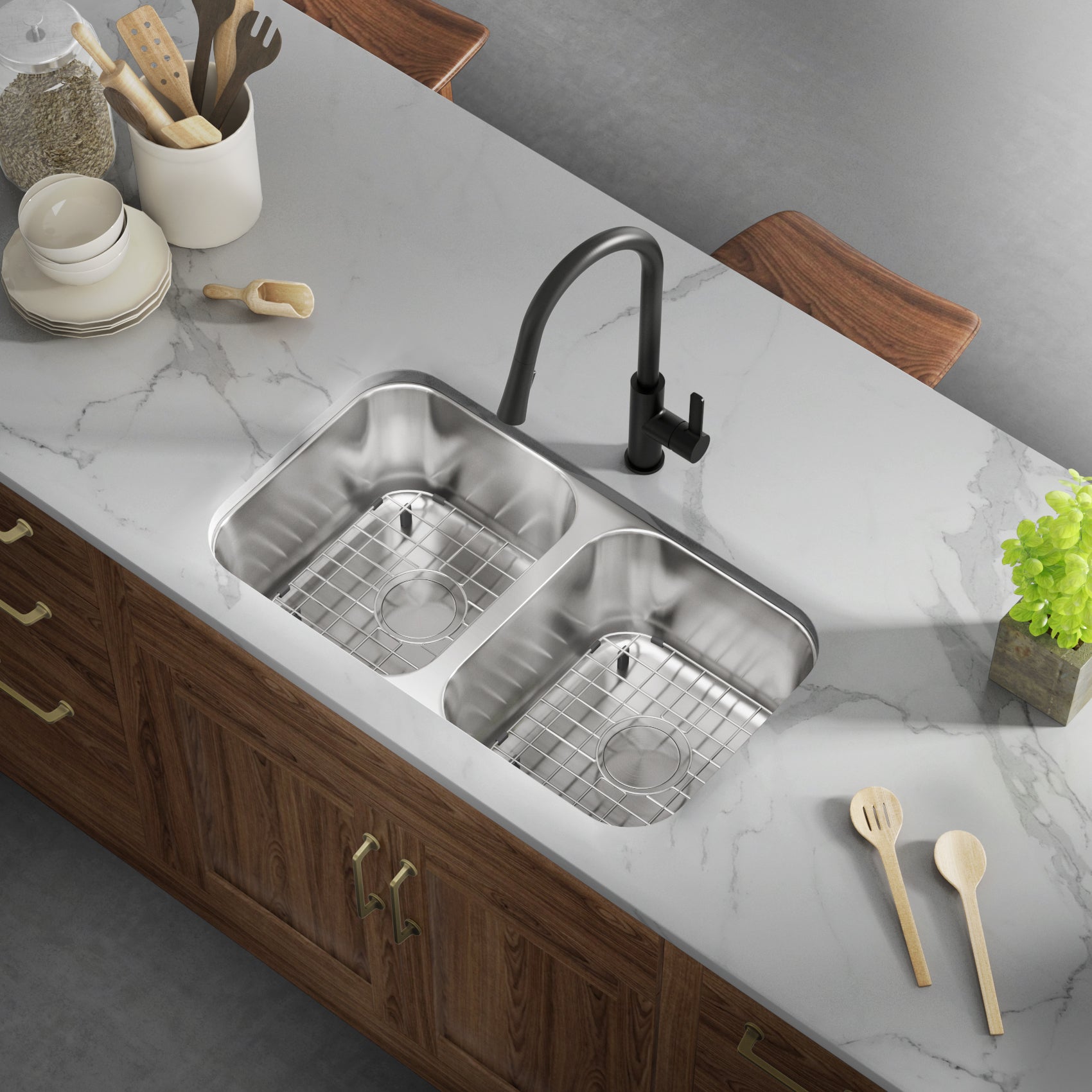 Allora Usa Ksn 3118 16 31 L X 18 W Double Basin Undermount Kitchen Sink With Basket Strainer Stainless Steel Thickness Gauge