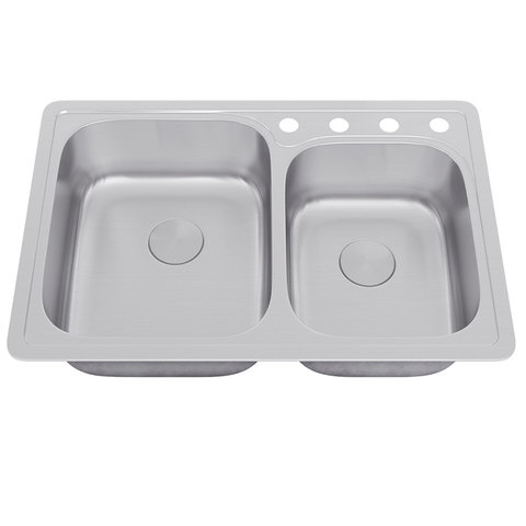 Allora USA - TOP-2919 32" x 21" x 8" Top Mount Offset Double Bowl Kitchen Sink