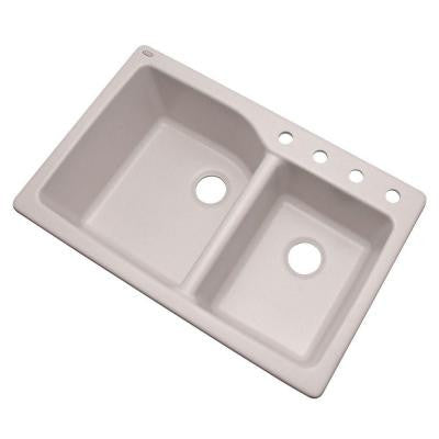 Glacier Bay Grande Dual Mount Composite Granite 34-1/2 in. 4-Hole Double Bowl Kitchen Sink in White - KralSu Sink and Faucet Supplies