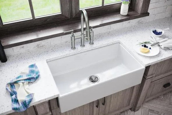 ELKAY Burnham White Fireclay 30 in. Single Bowl Farmhouse Apron Kitchen Sink