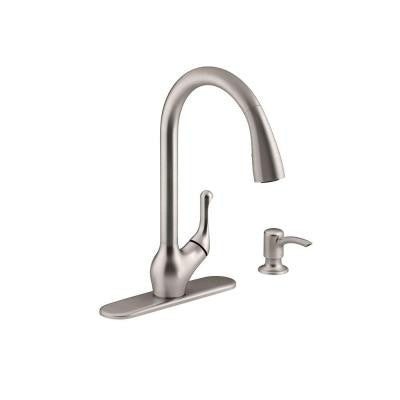 Kohler Barossa Single-Handle Pull-Down Kitchen Faucet in Vibrant Stainless with Soap/Lotion Dispenser and DockNetik