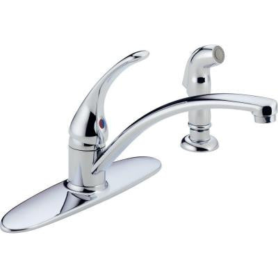 Delta Foundations Single-Handle Standard Kitchen Faucet with Side Sprayer in Chrome - KralSu Sink and Faucet Supplies