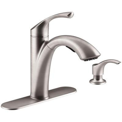 Kohler Mistos Single-Handle Pull-Out Sprayer Kitchen Faucet in Stainless Steel - KralSu Sink and Faucet Supplies