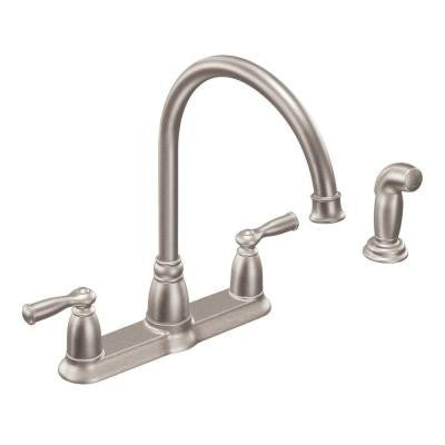 Moen Banbury High-Arc 2-Handle Standard Kitchen Faucet with Side Sprayer in Spot Resist Stainless - KralSu Sink and Faucet Supplies