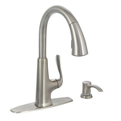 Pfister Pasadena Single-Handle Pull-Down Sprayer Kitchen Faucet with Soap Dispenser in Stainless Steel