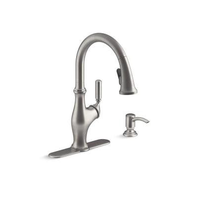 Kohler Worth Single-Handle Pull-Down Sprayer Kitchen Faucet in Vibrant Stainless - KralSu Sink and Faucet Supplies