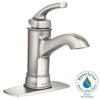 Moen Hensley Single Hole 1-Handle Bathroom Faucet Featuring Microban Protection in Spot Resist Brushed Nickel - KralSu Sink and Faucet Supplies