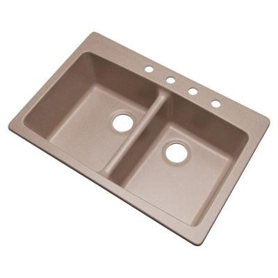 Glacier Bay Waterbrook Dual Mount Composite Granite 33 in. 4-Hole Double Bowl Kitchen Sink in Desert Sand - KralSu Sink and Faucet Supplies