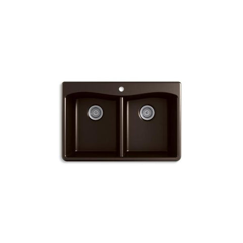 KOHLER Kennon Dual Mount Neoroc Granite Composite 33 in. 1-Hole Double Bowl Kitchen Sink in Matte Black