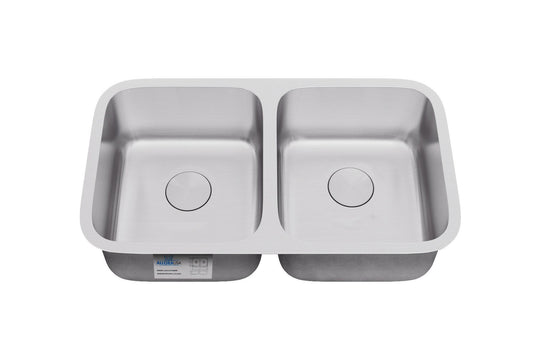 Allora USA - KSN-3118-16 - 31" x 18" x 9" Undermount 50/50 Double Bowl 16 gauge Stainless Steel Kitchen Sink