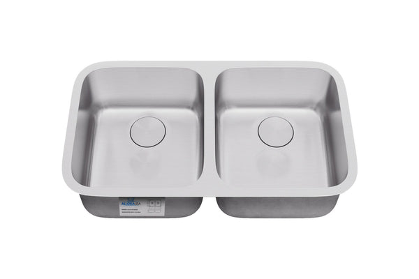 Allora USA - KSN-3318 - 33" x 18" x 9" Undermount 50/50 Double Bowl Stainless Steel Kitchen Sink - KralSu Sink and Faucet Supplies