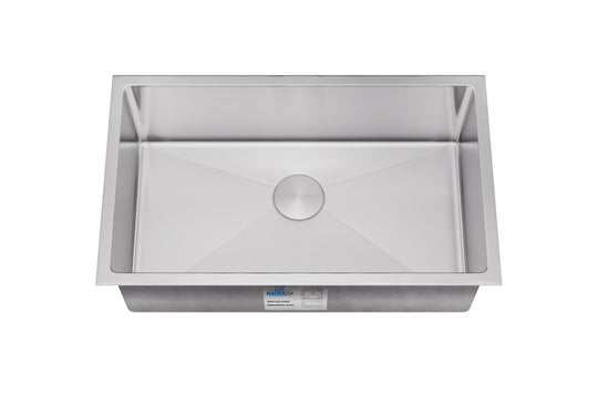 Allora USA - KH-3018-R15 - 30" x 18" x 10" Undermount Bowl Handmade Stainless Steel Kitchen Sink